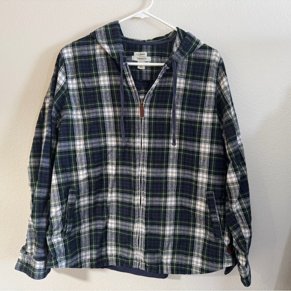 L.L. Bean Women's Scotch Plaid Flannel Shirt Relaxed Zip Hoodie